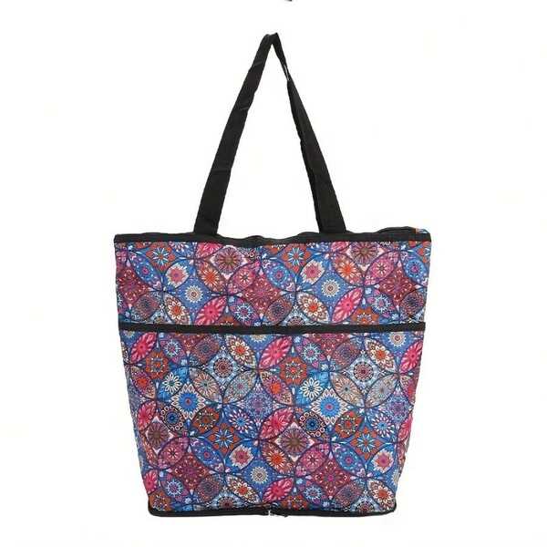 1pc Reusable Shopping Bag - Foldable And Washable, Large-Capacity Tote With Handles, Lightweight Storage Ideal For Kitchen, Shopping, And Travel, Everyday Use