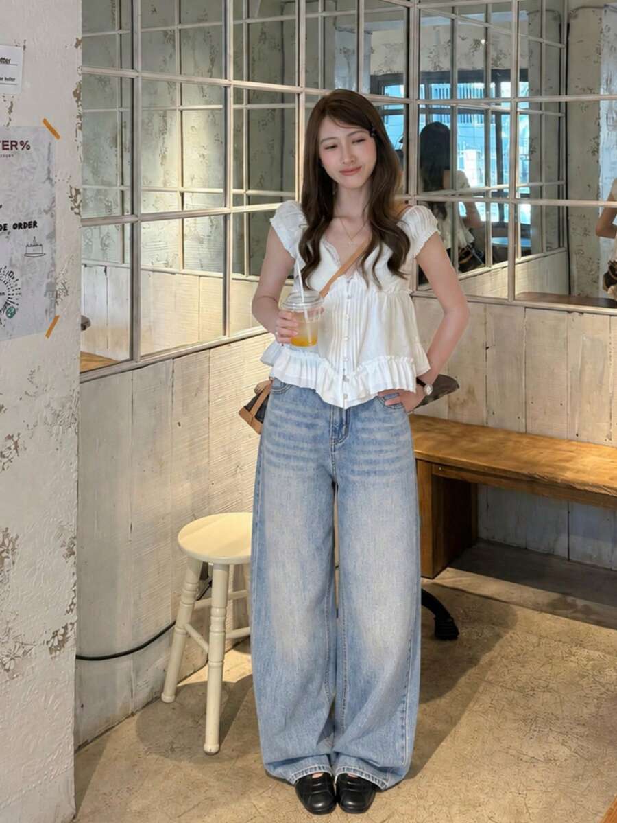 Women's Casual Versatile Daily Wear Denim Jeans With Pockets Fall - Dusty Blue - View 1