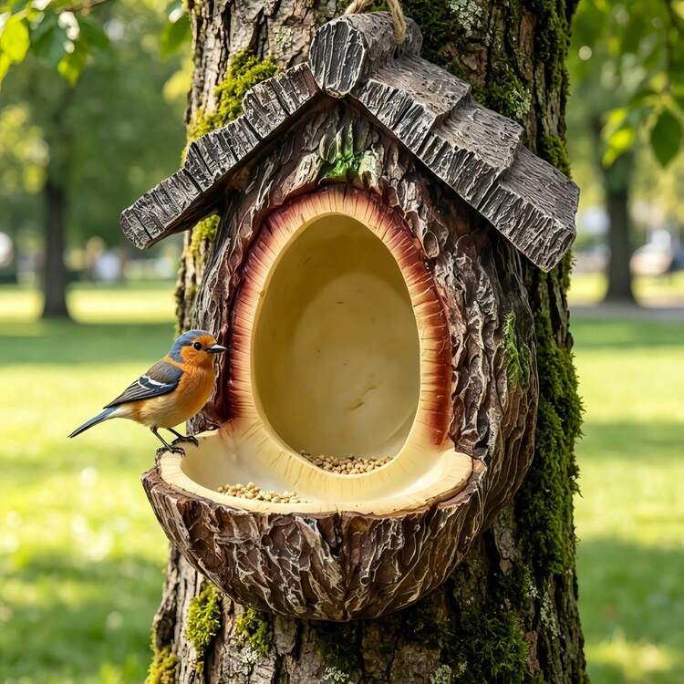 Heavy-Duty Weather-Resistant Vintage Resin Bird Feeder, Rustic Hanging Wild Bird Feeding Container, Villa Backyard Decor Ornament, Suitable For Large Gardens And Outdoor Natural Landscape Arrangement - Tree Stump Bird Feeder - View 8