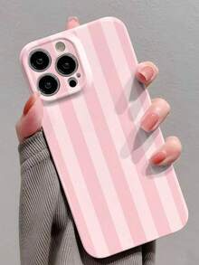 1pc Minimalist Girly Style Striped Pattern Perforated Glossy Film Full Coverage Hard Phone Case Compatible With IPhone 11/12/13/14/15/16 Pro Max - Multicolor - View 19