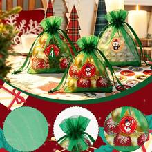 24pcs Christmas Drawstring Gift Bags With Sticker Green Organza Gift Wrapping Bags Mesh Bags 24 Days Christmas Advent Calendar Gift Bag For Winter Holiday Christmas Party Favor Christmas Gifts - Green - View 6