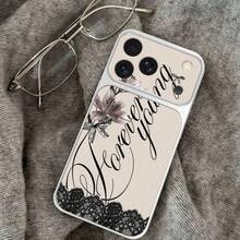 1pc TPU Material Elegant Black Lace Lily Flower Pattern Phone Case Compatible With IPhone 17 Pro Max/17/16 Pro Max/15/14/13/12/11 Full Coverage Shockproof Soft Shell Protective Cover - Silver - View 1