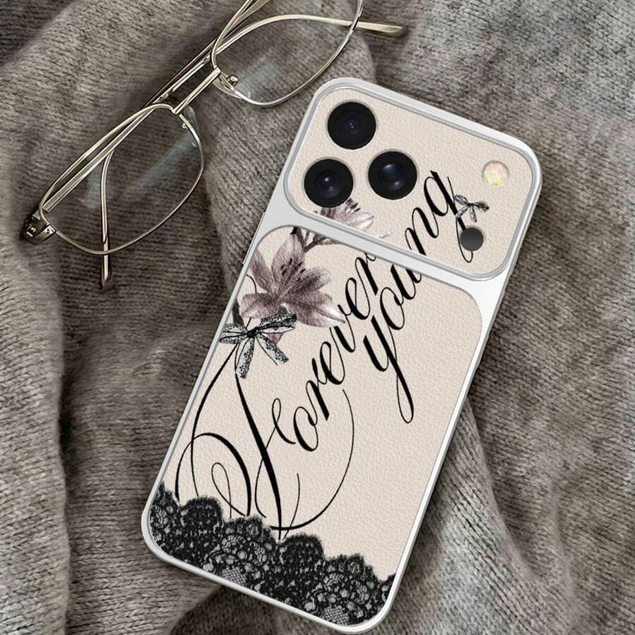 1pc TPU Material Elegant Black Lace Lily Flower Pattern Phone Case Compatible With IPhone 17 Pro Max/17/16 Pro Max/15/14/13/12/11 Full Coverage Shockproof Soft Shell Protective Cover - Silver - View 1