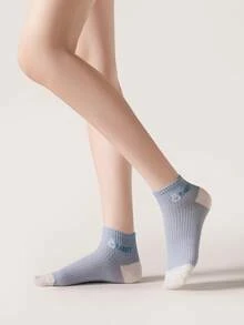 5 Paar Damen 100% Baumwolle atmungsaktive Mesh Kurzsocken, Cartoon Kaninchen Buchstaben & Herz Muster Streifen, Macaron Farbe Sommer dünne lässige Alltagssocken - Verschiedenfarbig - Übersicht 8