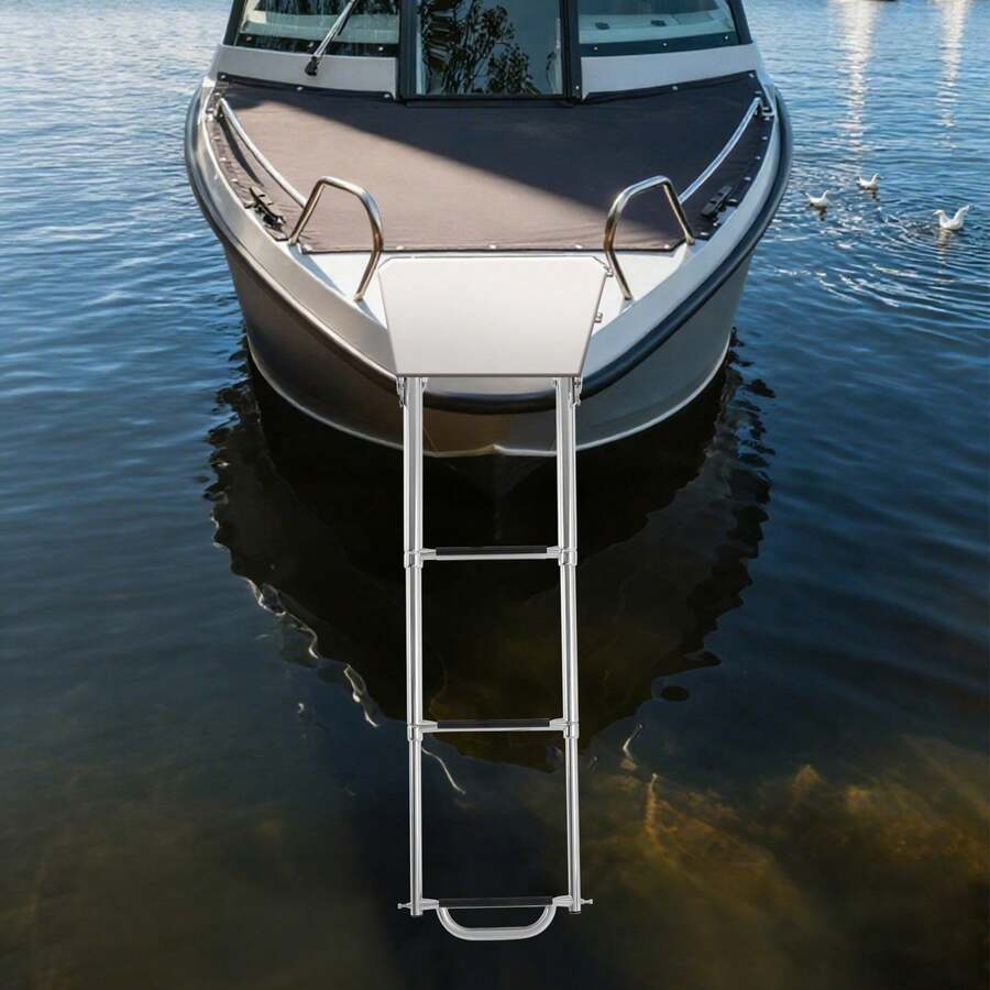 3-Step Steps Boat Ladder, Foldable Boat Ladder, Stainless Steel Dock Ladder - A - View 1