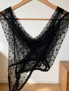 1pc Solid Color Embroidered Lace Floral Jacquard Shawl Headscarf - S57779-black - View 5