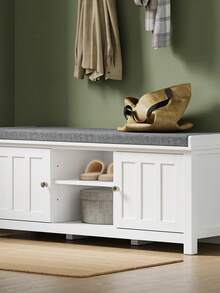 SoBuy | Shoe Bench With Cushion | Entryway Storage Cabinet With 2 Doors | Hallway Organizer In Particleboard | 105*35*43 Cm | Load Capacity 249 Kg - 白色 - 查看 1