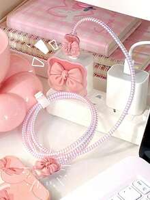 5pcs/Set Bowknot Charging Cable Protector, Ombre Pink Charger Protector 1.5m Laser Cable Winder, Cable Organizer, Compatible With Apple 12/13/14 20W Fast Charging Cable Charger Protector - Multicolor - View 6
