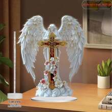Centro de mesa decorativo plano 2D con formas de ángel y cruz de acrílico y acentos florales - Decoración navideña para el hogar, decoración de Halloween para el hogar, decoración de habitación de mujer - A - Ver 5