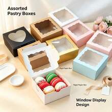 10pcs 4*4*2.5in Birthday Wedding Home Party Festival Heart-Shaped Wavy Transparent Window Dessert Table Gift Baking Pastry Packaging Box Thickened Cardboard Foldable Storage Gift Box Brown / White / Pink / Gold Multi-Color Optional - View 2