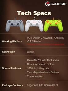 GameSir Tegenaria Lite Mandos de Juego Retro para PC Steam Controlador Simétrico con Cable Compatible con 2 Switch Android iOS Teléfono Móvil con Palanca de Efecto Hall Gatillos Analógicos, Retroalimentación de Vibración Inmersiva Sutil, Edición Gris Blanco y MenaRD - Tegenaria Lite - Ver 12