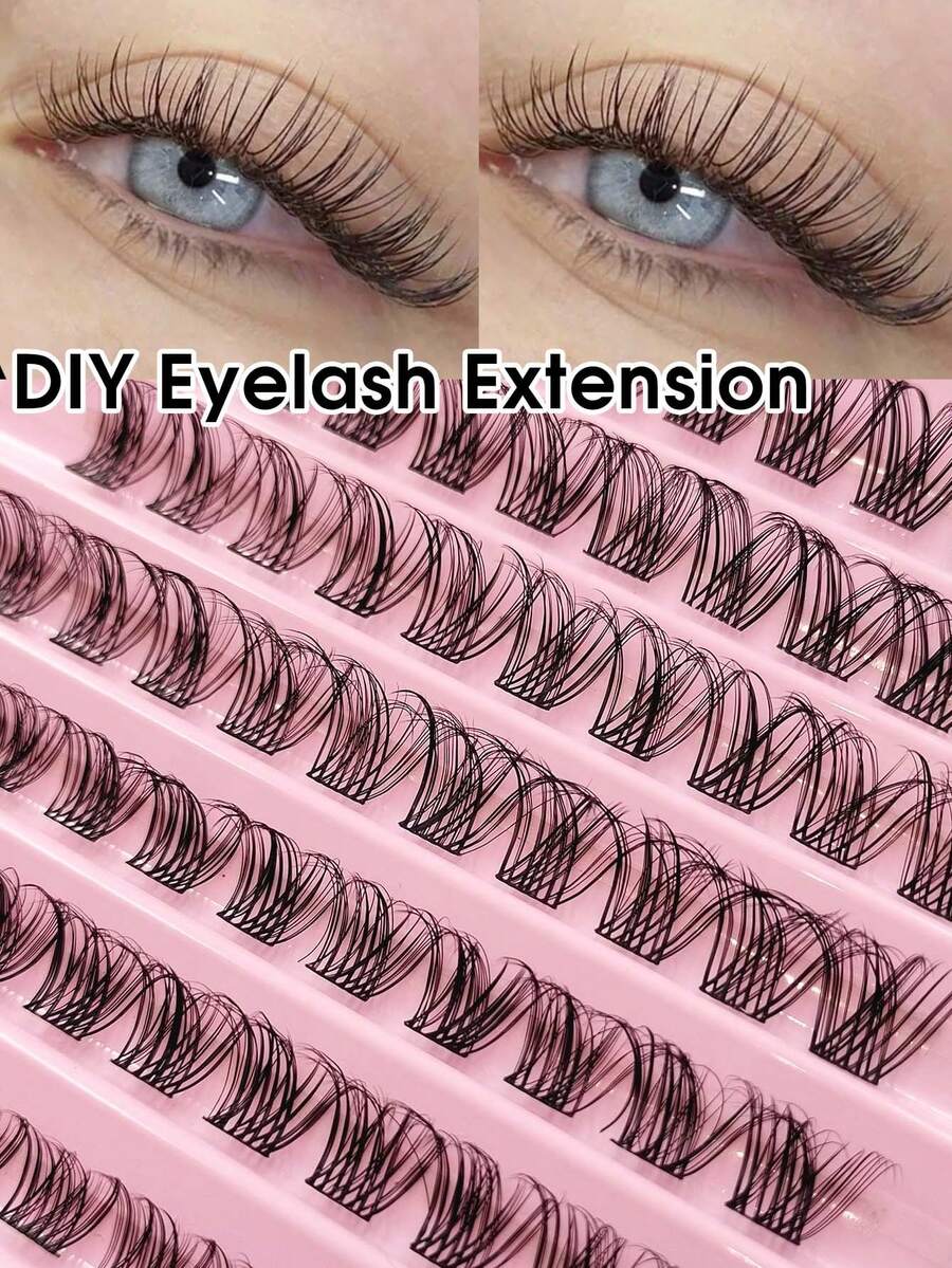 Sibeuna 100 pièces Faux cils D Curl Vacation, cils en grappes simples fins et volumineux 8-16 mm, faux cils en vison, grappes de cils réutilisables, faux cils en grappes simples, cils - D - Voir 1