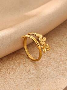 1PC Minimalist Plumeria Flower Wrap Rings For Women 18K Gold Plated Stainless Steel Adjustable Ring Dainty Stackable Finger Jewelry Gift - Multicolor - View 3