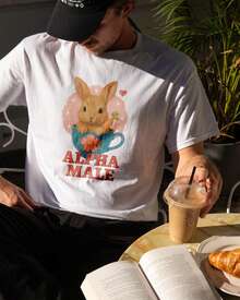 Funny T-Shirt With Rabbit Print |   Ironic Gift For Men And Brothers |   Funny Animal T-Shirt |   T-Shirt Dank Meme |   Unisex Top - 白色 - 查看 1