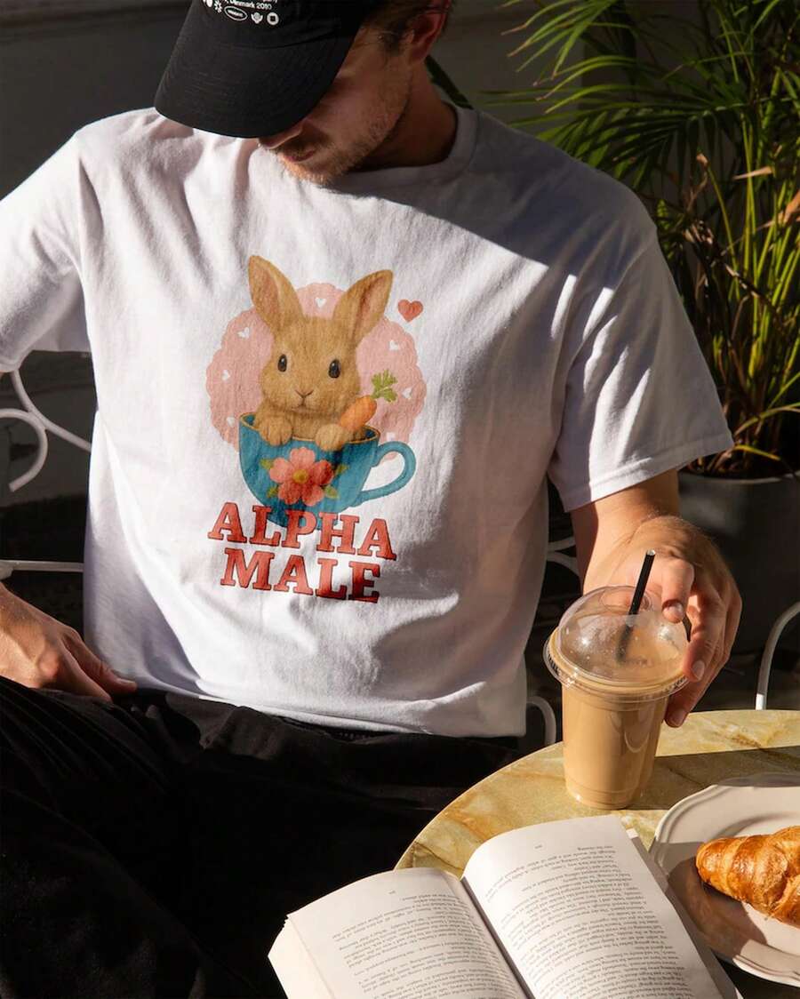 Funny T-Shirt With Rabbit Print | Ironic Gift For Men And Brothers | Funny Animal T-Shirt | T-Shirt Dank Meme | Unisex Top - 白色 - 查看 1