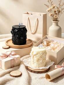 精緻玫瑰與百合花卉圖案矽膠蠟燭模具－橢圓形，適用於DIY蠟燭、手工皂與手工藝品，香氛蠟燭模具 | 藝術蠟燭設計 | 精緻圖案模具，矽膠蠟燭模具 - 白色 - 查看 4