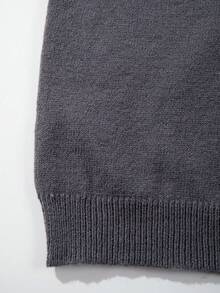 Men's Casual Loose Minimalist Commuting High-End Everyday Versatile Solid Color Knitted Long Sleeve Crew Neck Pullover Sweater, Autumn/Winter - Grey - View 5