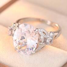 Elegant Butterfly Hollow Ring, Inlaid With Large Round Cubic Zirconia, Women's Finger Ring, Suitable For Wedding, Party, Daily Wear - Silver - View 10