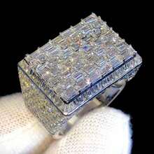 Women's Fashion Wide Band Ring, Square Face Fully Set With Synthetic Zirconia, Luxury High-Profile Versatile Style, Suitable For Evening Gowns, Eye-Catching Finger Ring - Silver - View 1
