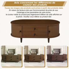 Oval Coffee Table With Two Sliding Doors, Rounded Corners, Sofa Table With Storage Space, Side Table With Central Storage Area, Made Of Wood, MDF, Walnut Color (100*50*36 Cm). - Multicolor - View 3
