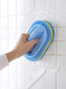 1pc Bathroom Sponge Cleaning Brush With Handle, Suitable For Wall And Tile Surfaces, Kitchen Bathtub Toilet Cleaning, Multi-Purpose Shower Sponge Scrubber, Cleaning Brush With Handle - Multicolor - View 2