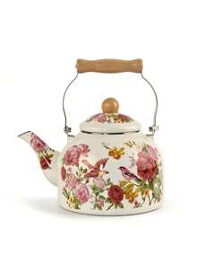 Ketel Enamel Putih Gading Bergaya Pedesaan Vintage Prancis, Motif Beragam Burung, Bunga, dan Buah, Gagang Kayu Tahan Panas, Pemanas Cepat dan Mudah Dibersihkan, Cocok untuk Merebus Air Sehari-hari, Membuat Kopi, Dekorasi Meja, Hadiah Pindah Rumah - View 4