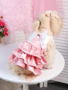 Pink Satin Bow Princess Dress Harness, Suitable For Cats & Dogs, Birthday Party, Photo Shoot, Spring/Summer/Autumn - Pink - View 1