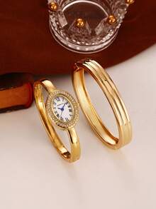 2pcs/Set Women's Watch Set, Elegant Casual Minimalist Fashion Wristwatch Set Suitable For Daily And Formal Occasions - Gold - View 15