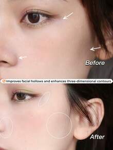 GUOXIAONIU Palet Highlighter Matte & Shimmer, Palet Makeup Pencerah Alami yang Bercahaya, Concealer & Bedak Pengatur Riasan Serbaguna, Cocok untuk Kontur Wajah dan Area Bawah Mata, Highlighter Pengatur Riasan Tahan Lama Mini Portabel - #Gading - View 8