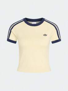 Adidas Originals Women's KNIT TEE Short Sleeve T-Shirt Knit Collarless Short TKS7376 - Pale Yellow - View 2