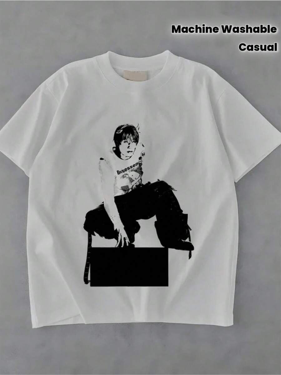 T-shirt grafica P1Harmony Jong Seop - T-shirt bianca con stampa nera - Merchandising del tour Utop1A - Maglietta casual girocollo per fan K-Pop - Lavabile in lavatrice - Bianco - Visualizzare 1