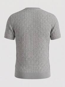 Men's Classic Round Neck Textured Short Sleeve Sweater, Suitable For Summer Outings, Essential Fashion Knit Top - Grey - View 6