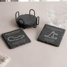 1PC 10cm*10cm Natural Slate Racing Circuit Coaster, 8 Track Designs, Laser Engraved Racetrack Map Stone Drink Coaster, Heat Resistant Non-Slip Square Cup Mat, Motorsport Decor, Racing Fan Gift, Car Enthusiast Gift, Birthday, Christmas Gift - Black - View 5