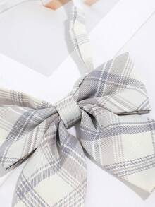 1pc Women Grey Plaid Bow Tie JK Uniform Shirt Collar Bow Sweet Preppy Style Neck Accessory - Multicolor - View 5