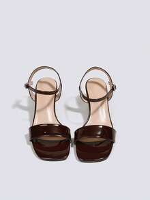 Women's Brown Versatile Comfortable Block Heel Square Heel Stiletto High Heel Sandals Summer Commute Fashion Backless Open Toe High Heel Shoes Professional Work Shoes - Brown - View 2