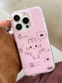 Ins韓系可愛線條兔子貓咪塗鴉手機殼，適用於 17 Pro Max 17Pro 17 AIR 16 15 14 13 12 11 Pro MAX 14 15 16 PLUS Y2K可愛保護殼 - 淺粉色 - 查看 4