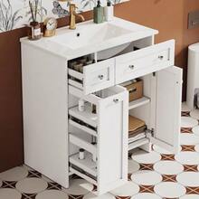 76 X 47 X 86 Cm, Freestanding Vanity Unit, Lacquered Surface, Waterproof Ceramic Basin, 8 Drawers, Soft-Close Runners, Soft-Close Hinges, Silver Handles, White. - White - View 2