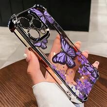 [24h Shipping from DE/FR/ES]Apple 17 16 15 promax  21 22 23 24 25 26 Ultra GalaxyHandyhülle - Eine transparente Handyhülle mit einem Design von violetten Schmetterlingen unter Blumen, verstärkt mit schwarzer galvanisierung an den Ecken, geeignet für iPhone X/11/12/13/14/15/16/17/Plus/Pro/Promax.Sie bietet Schutz vor Stürzen. - 1 Stück Bildfarbe - Übersicht 4