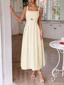 Women's Summer Textured Spaghetti Strap Dress - Apricot - View 6