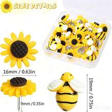 10/20pcs Creative Cartoon Bee Sunflower Large Head Pins, Cork Board Decoration Buttons, Sunflower Flower Head Pins, Felt Wall Buttons - A - View 2