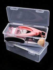 1pc Rectangular PP Plastic Box, Can Be Used To Store Nail Art Tools, Nail Sanding Strips, Nail Brushes, Light Therapy Pens, Sponge Wipes, Etc., Also Can Be Used As A Portable Transparent Long Storage Box, Rectangular Jewelry Storage Box Or Nail Accessory Storage Box, Stackable - Clear - View 8