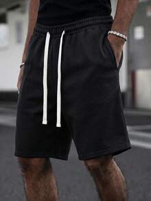 1pc Men's Casual Shorts, Men's Jogging, Summer Men's Outdoor Sports, Running Fitness, SportsBermuda Shorts - Black - View 3