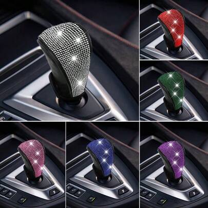 2Pcs Rhinestone Car Gear Shift Cover, Creative Bling Crystal Shift Knob Protector, Bling Auto Gear Decor Cover For Women, Automatic Transmission