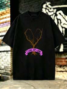 CURLUPANDDIEHeartTreeHardcoreMetalcoreBandPrinted,ElegantUnisexSlightlySoftTopforMen,Graphic,Stretchy,Comfortable,Fashion,Versatile,DesignerClothing - 黑色 - 查看 3