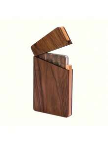 1pc Wooden Walnut Business Card Holder Solid Wood Business Card Holder Desktop Card Storage Box - Multicolor - View 1