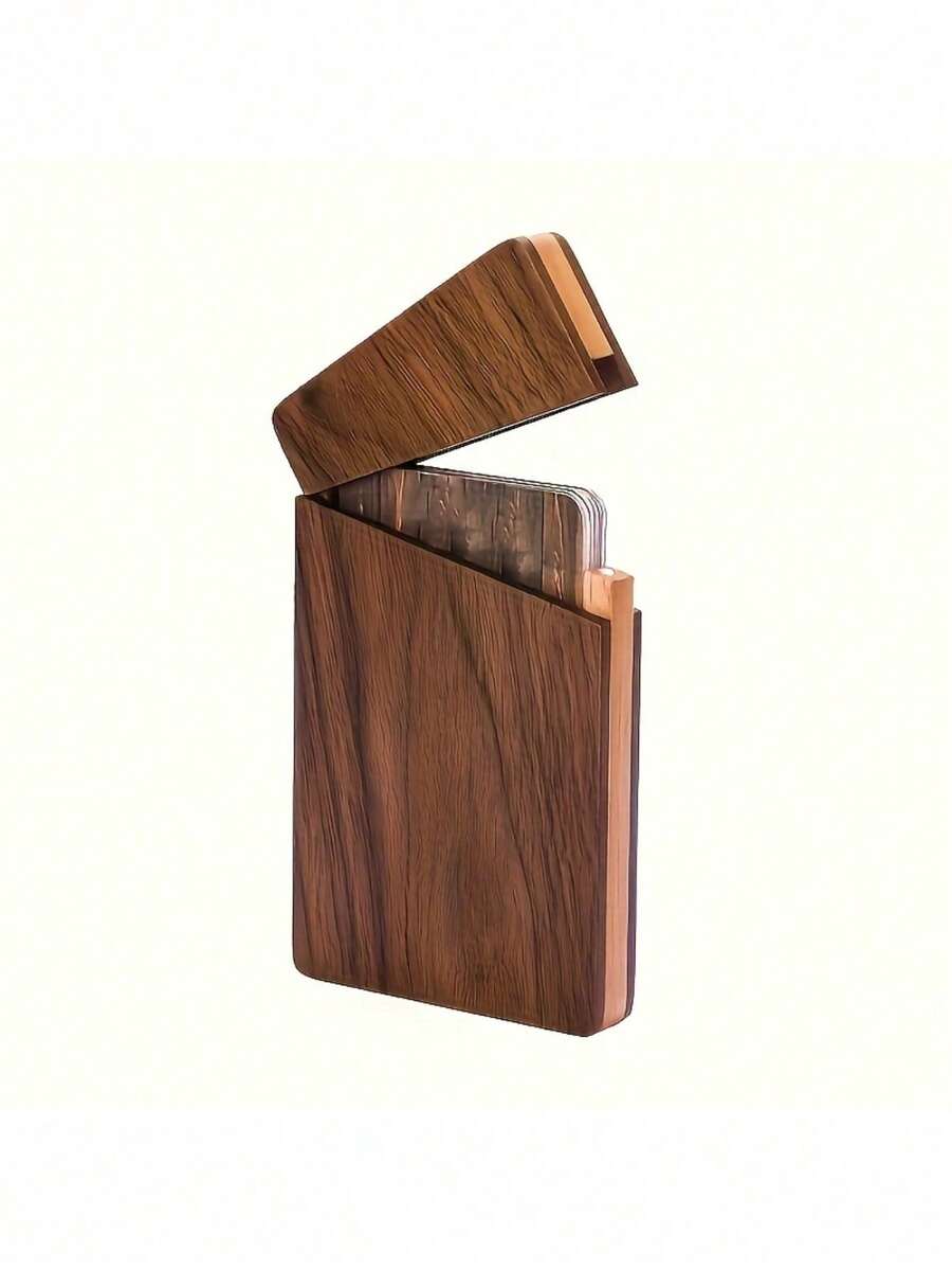 1pc Wooden Walnut Business Card Holder Solid Wood Business Card Holder Desktop Card Storage Box - Multicolor - View 1