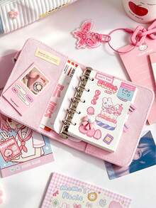 M5 Loose-Leaf Mini Notebook Sticker Storage Album Sticker Collection Book Card Storage Album Pink Blue Denim Heart Loose-Leaf Notebook With Elastic Band Photo Card Collection Album Idol Photo Album - M5 - View 6