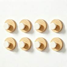 1/4/8Pcs Dual Color Round Wood Wall Hanging Hooks, No Drill Strong Adhesive Decorative Knob Hooks, Nordic Style Home Organizer Hooks For Bathroom Closet Entryway Use - Multicolor - View 15