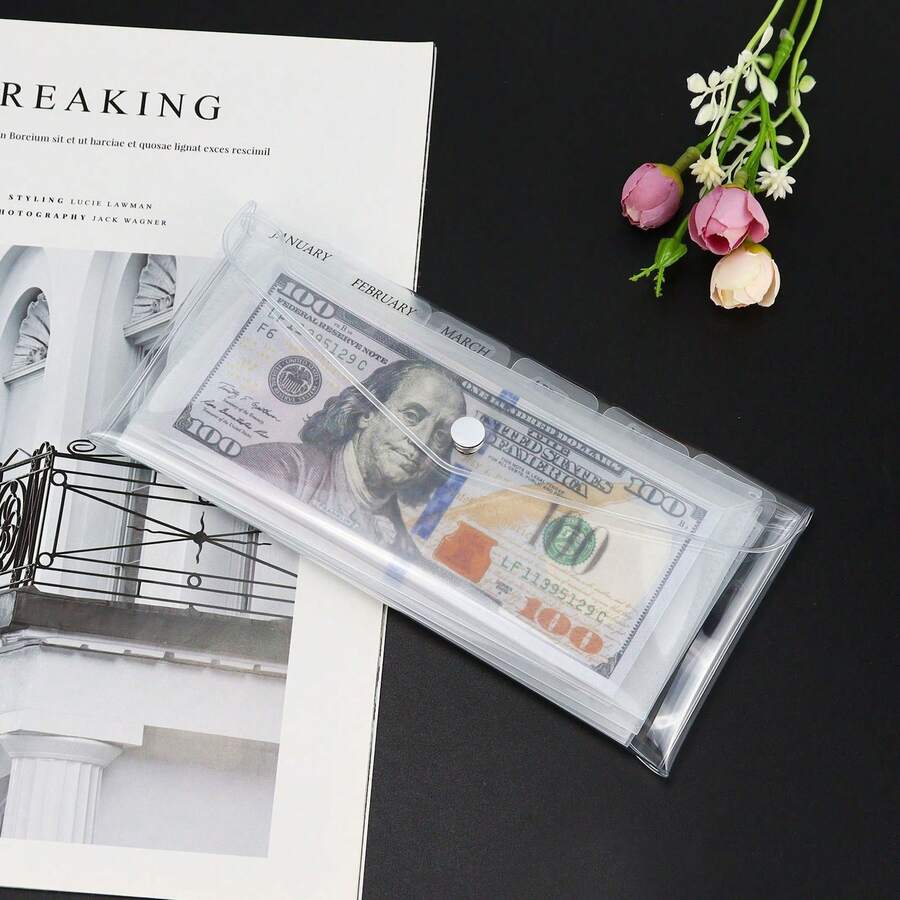 A6 Budget Cash Envelope Organizer Clear PVC Wallet With Divider Tabs , Cash Saving System Easy To View Contents For Planner Journal Portable Cash Storage For Budget Tracking, Receipts, Bills & Coupon Collection - A - View 1