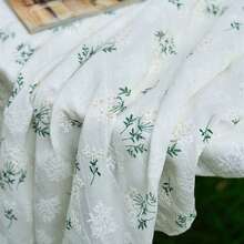 1pc Fresh Green Ditsy Floral Tassel Tablecloth, French Country White Fabric Round Table Cover, Picnic Tablecloth - Multicolor - View 4